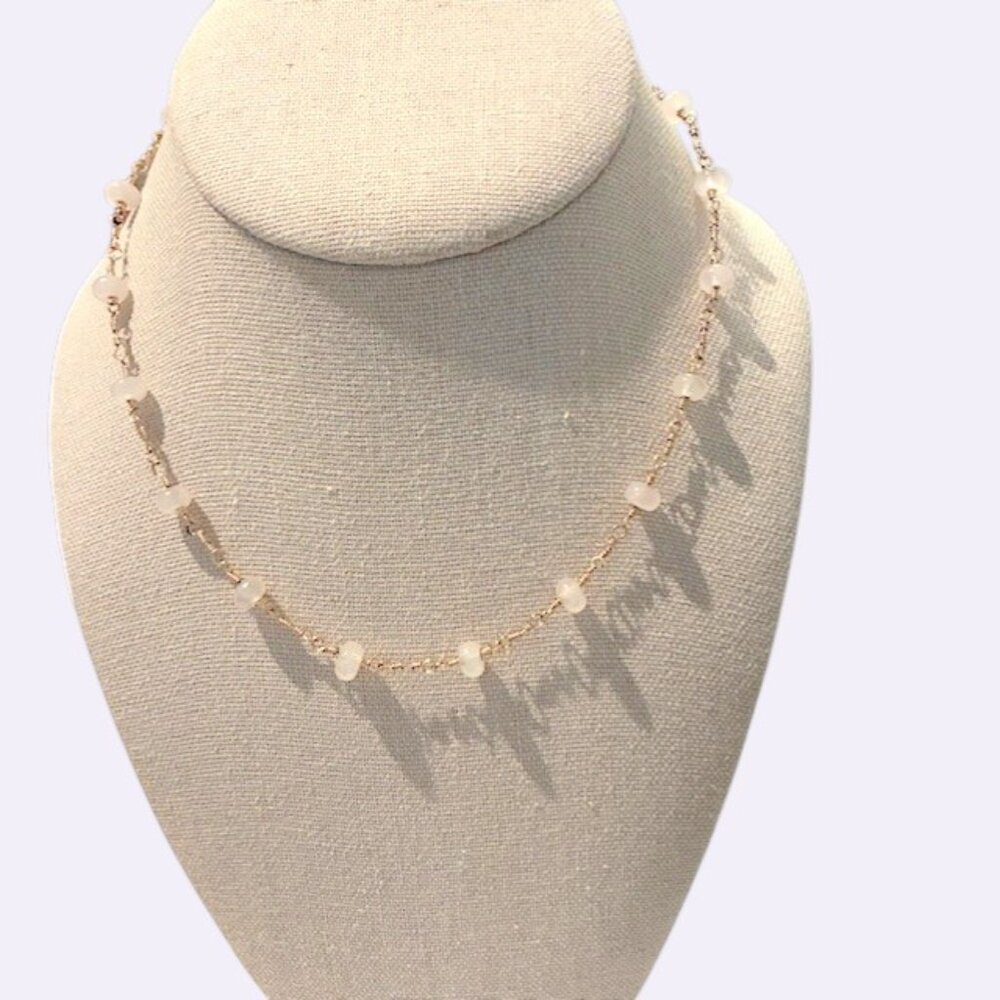 Gold Tone Choker Necklace Rose Quartz Stones